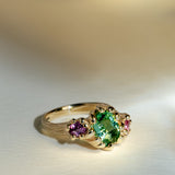 Signature Entwine Ring with Green Tourmaline & Pink Sapphires in 9ct Yellow Gold