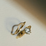 Entwine Claw Set Ring with Pale Blue-Green Tourmaline & Matching Band in 9ct Yellow Gold