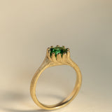 Entwine Claw Set Ring with Deep Green Tourmaline in 9ct Yellow Gold (East–West)