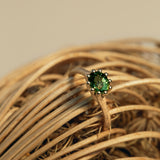 Entwine Claw Set Ring with Deep Green Tourmaline in 9ct Yellow Gold (East–West)