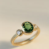Green Tourmaline and Diamond Gold Ring